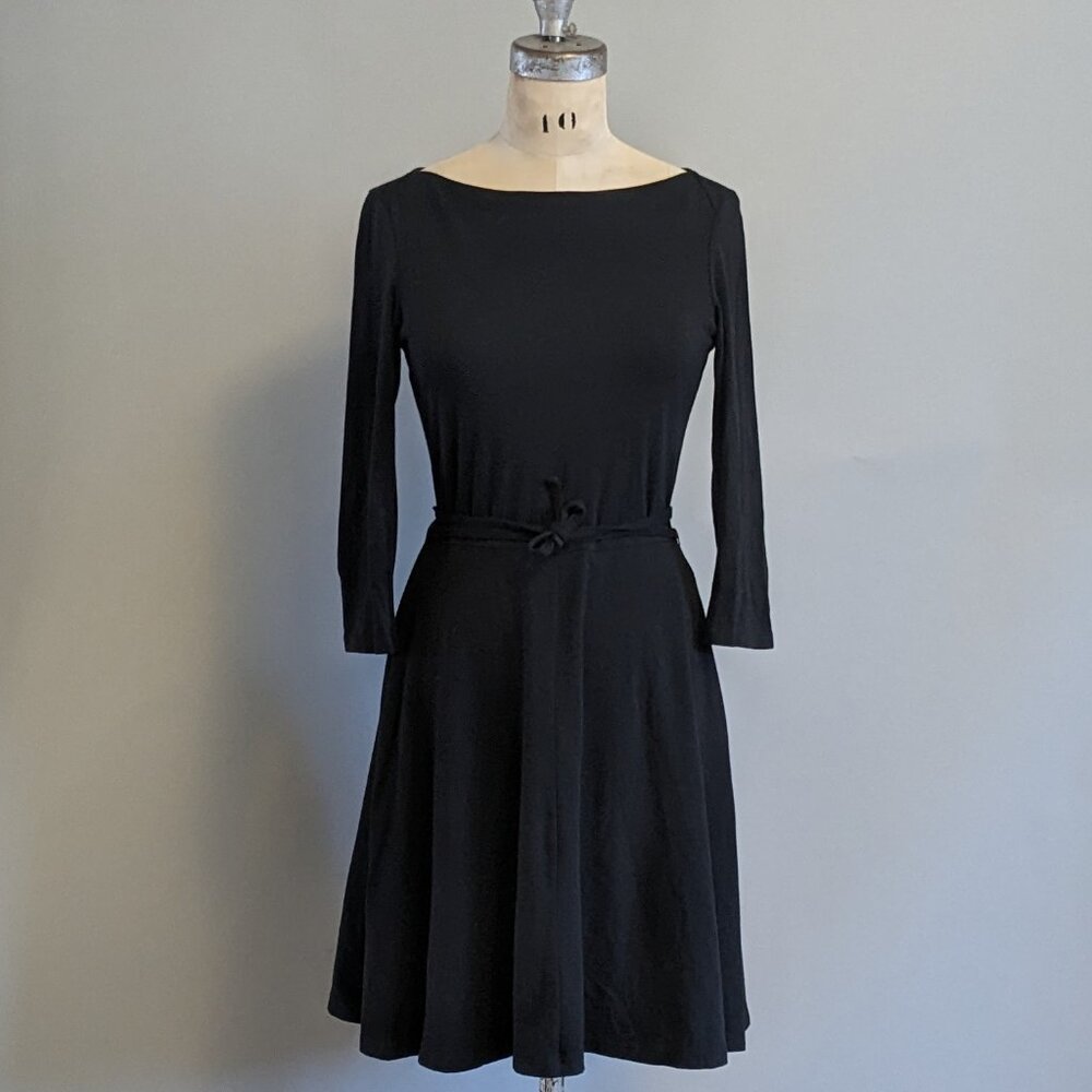 Black Jersey Skater Dress 3/4 Sleeve Size Small - Uniqlo